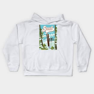 Seoul South Korea ski travel poster Kids Hoodie